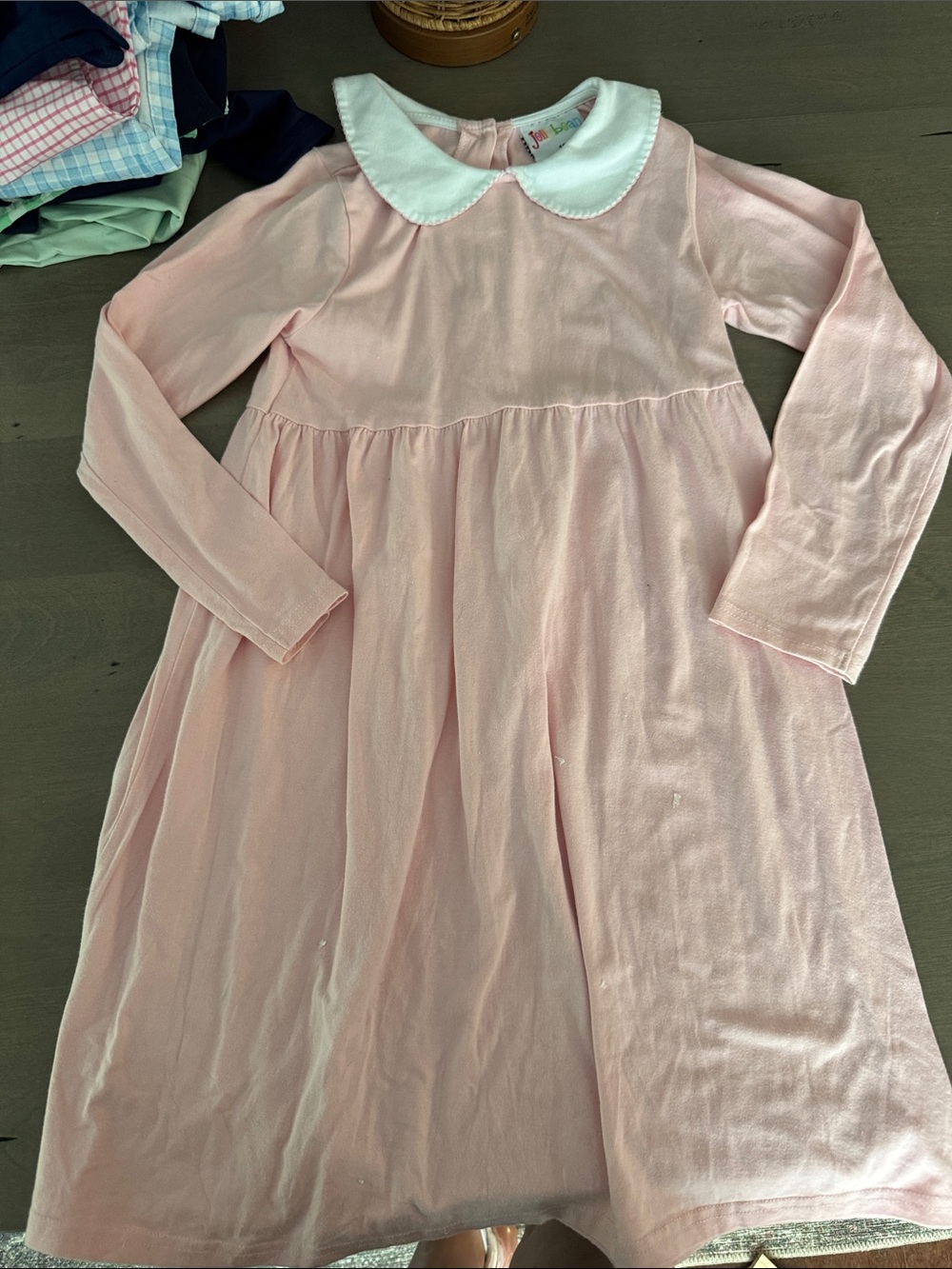 Jelly Beans Pink Long-Sleeve tunic top/ Dress with White Peter Pan Collar